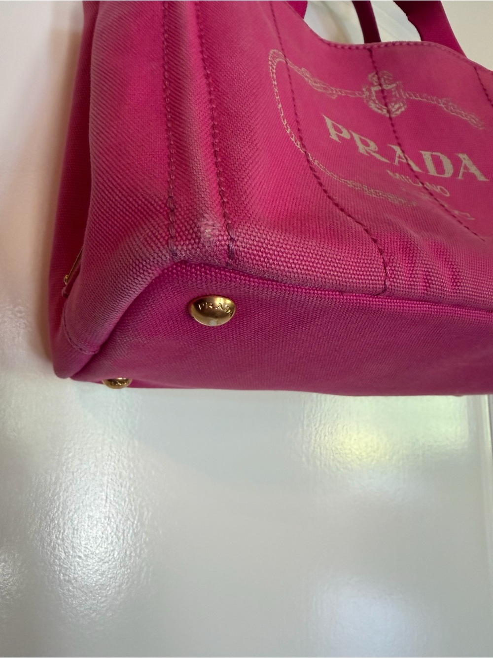 Prada Hot Pink Canvas Logo Tote - Picture 3 of 12